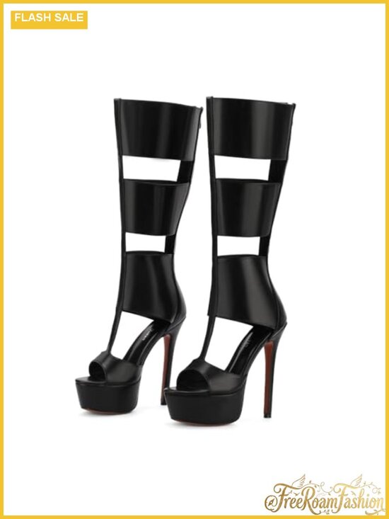Shoes - FancyQueen Platform Knee High Heels Faux Leather Gladiator Peep Toe Summer Boots